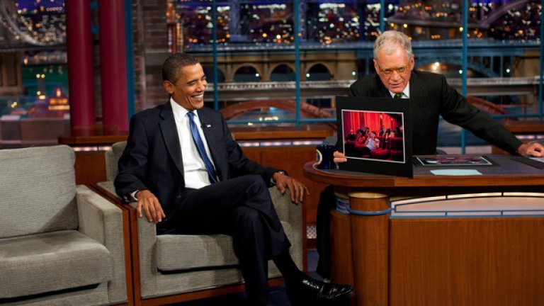 Президентът Барак Обама в шоута на Летерман през 2009 г.