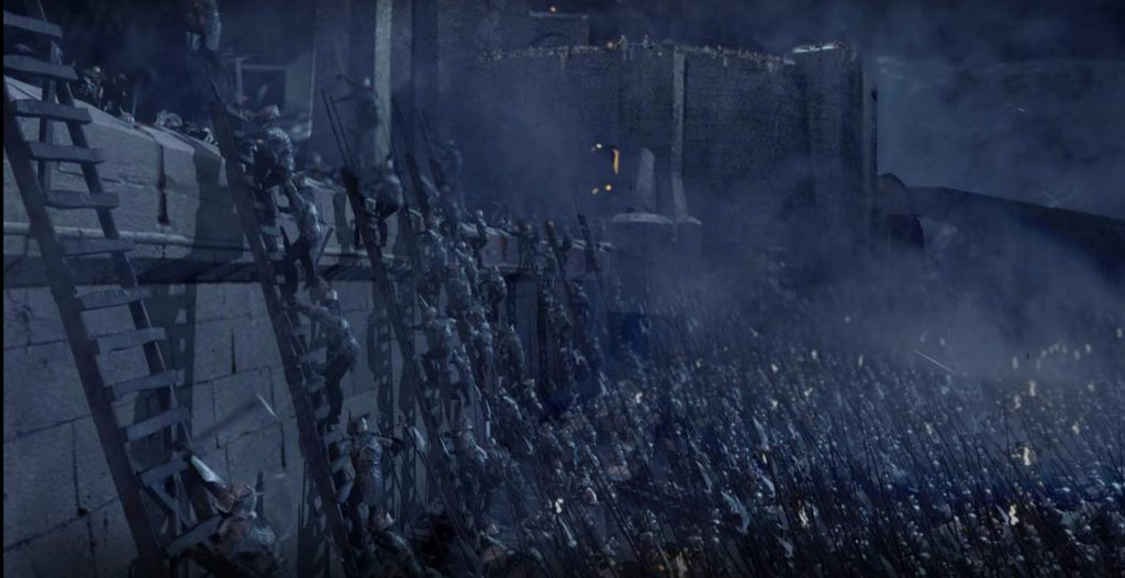 “Властелинът на пръстените: Двете кули” - Битката за “Шлемово усое”
Това е една от най-дългите битки в киното, а съчетанието между компютърна анимация и истински декор и персонажи се определя като истински технически шедьовър. За повече драматизъм всичко се случва на фона на проливен дъжд докато 10 000 орки се опитват да превземат последната крепост на Рохан.