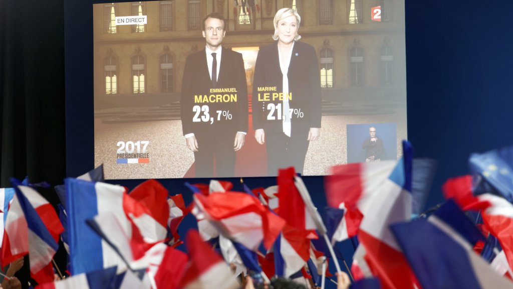 Presidential Candidate Emmanuel Macron Hosts A Meeting At Parc Des Expositions In Paris