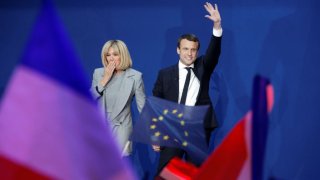 Presidential Candidate Emmanuel Macron Hosts A Meeting At Parc Des Expositions In Paris