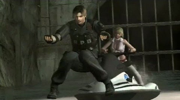 Resident Evil 4 - Джетът не е задължителен при карането на джет

Resident Evil 4 е модерна класика, вдъхновила десетки игри и умело комбинирала екшън, приключенски и сървайвъл хорър елементи. Но и тя не е защитена от комични бъгове, най-забавният от които е този с непокорния джет. Главният герой Леон до такава степен няма търпение да избяга от това злокобно място, че запалва джета и... тръгва без него, носейки се по водата като един съвременен библейски герой. Гличът има и алтернатива - тогава джетът решава да тегли една майна на героите и тръгва сам, докато Леон стои във въздуха, а ужасената Ашли навярно се чуди дали цялото това пътешествие не е просто една злоупотреба със забранени вещества.
