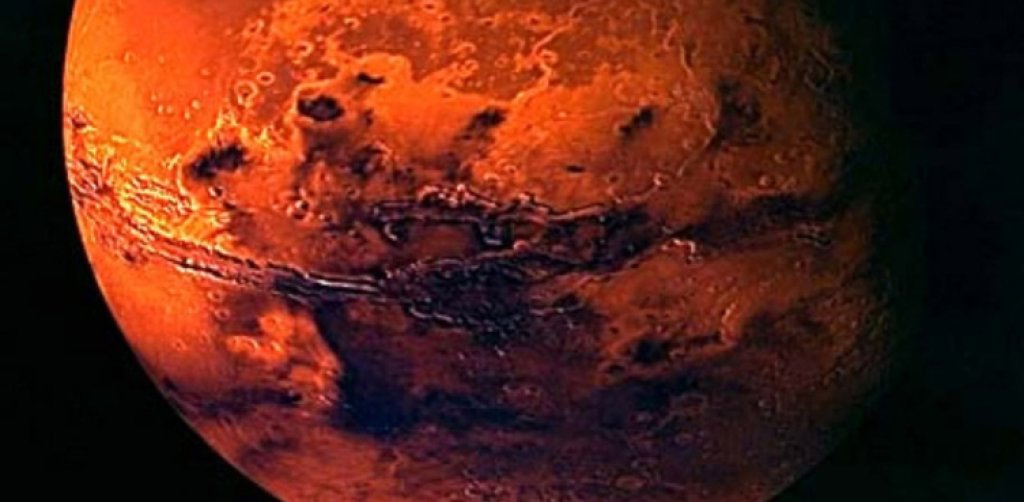 A VISUALISATION OF MARS CREATED FROM SPACECRAFT IMAGERY.