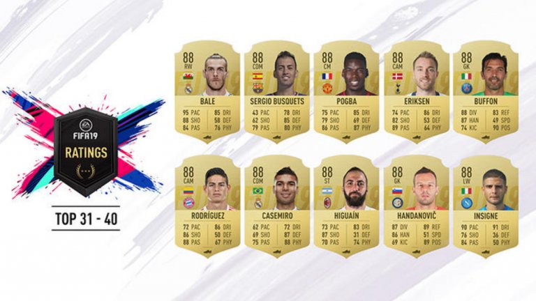 Местата от 31-о до 40-о. Тук е Гонсало Игуаин, който вече е едва 38-и, а във FIFA 18 беше в топ 10