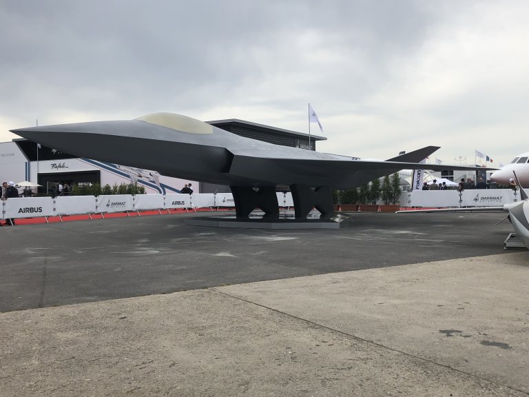 Mockup of the German-French-Spanish FCAS fighter jet project on display at the 2019 Paris Air Show.