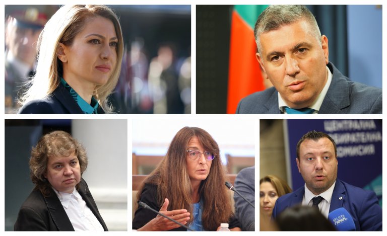 Петимата кандидати за председател на 51-вото Народно събрание: Рая Назарян, Андрей Цеков, Наталия Киселова, Николета Кузманова и Петър Петров.