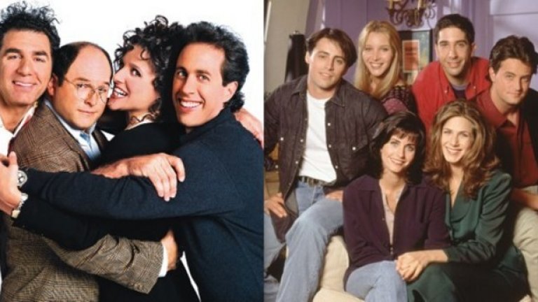 6. Връзката със „Зайнфелд”
Когато сериалът дебютира през есента на 1994 г., критиците и част от публиката го оплюват, като го наричат младежка имитация на „Зайнфелд”. И всъщност имат право.
Поради липсата на достатъчно време сценариите за първия сезон на „Приятели” се пишат на база неизползвани сценарии, създавани за „Зайнфелд”. 
Точно затова в първия сезон почти липсват основни сюжетни нишки, които да свързват епизодите, а в отделните серии се усеща влиянието на „шоуто без сюжет”, както е определян „Зайнфелд”.