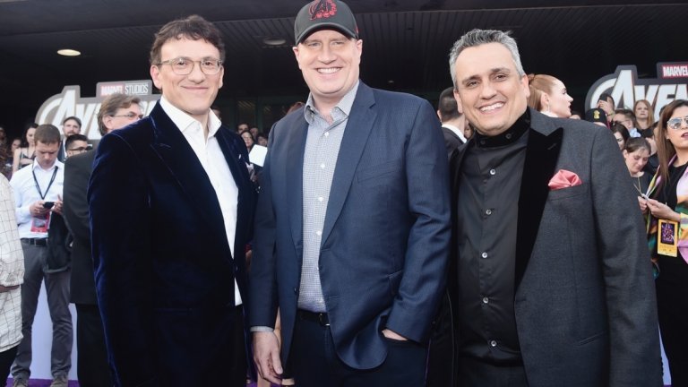 "Мозъците" зад новия филм - Кевин Файги от Marvel Studios (по средата) и братята Антъни и Джей Русо, които са режисьори на филма.