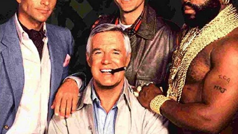 The A-Team
Четирима бивши членове на специален отряд към американската армия са осъдени от военен съд за престъпление, което "не са извършили". Те бягат от затвора и започват да работят като наемници, опитвайки се да изчистят името си. Напълно достатъчна основа за осемдесетарски екшън сериал, който в първите години след дебюта си (от 1982-а нататък) става много популярен, но с времето рейтингите падат и в крайна сметка на приключенията на героите е сложен край.
