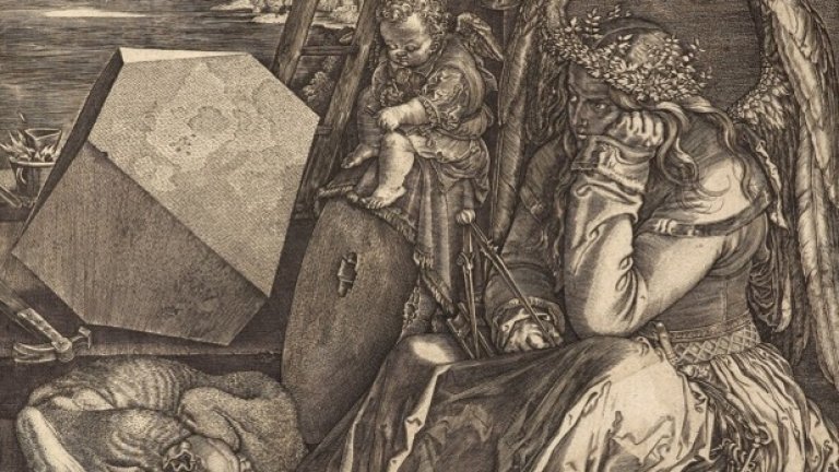 3. Албрехт Дюрер, "Меланхолия" (1514)
Тази визионерска творба е и диагноза, и героична възхвала на това, което сега се приема за заболяване. Меланхолията е била позната и е била изживявана през средновековието, представяна като помрачение на ума, предизвикано от дисбаланс на телесните течности. Този мрак е обозначен от мрачното лице на духа на меланхолията на Дюрер. В своето униние тя изглежда неспособна да продължи с великите си творби. Съдейки по инструментите й, тя е математик, геометрик и архитект: ренесансов гений. Дюрер представя чрез този образ собствения си вътрешен живот и интуитивно долавя сложността на разума. Защото меланхолията в неговите очи е признак на гениалност - стремежът да знаеш и създаваш означава да изпадаш в отчаяние. Нещастието за Дюрер е нещо достойно. Това изображение без съмнение е залегнал в основите на съвременната психология.