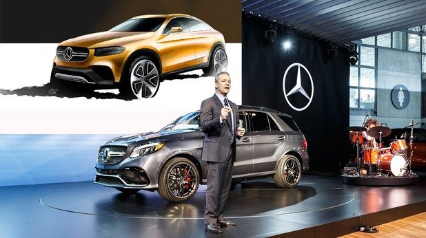 Две премиери на Mercedes
Америка е важен пазар за Mercedes, особено при SUV моделите. Това обяснява и премиерата на GLE, който идва на мястото на M-класата, както и представянето на скицата, представяща новия GLC Coupe, който ще се появи в Шанхай по-късно този месец.