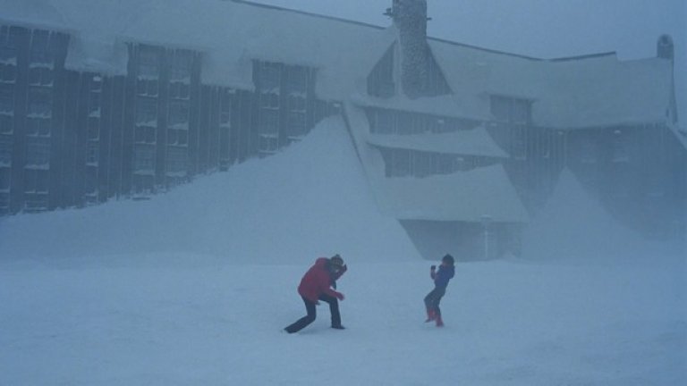 ...Изолиран от суровата зима в планинския Overlook Hotel, писателят Джак Торанс (Джак Никълсън) търси литературно вдъхновение, но намира вътрешните си демони и им дава зрелищна изява.
В просторните празни зали и коридори на величествената сграда, той и семейството му се движат като призрачни откриватели на злото и странното...