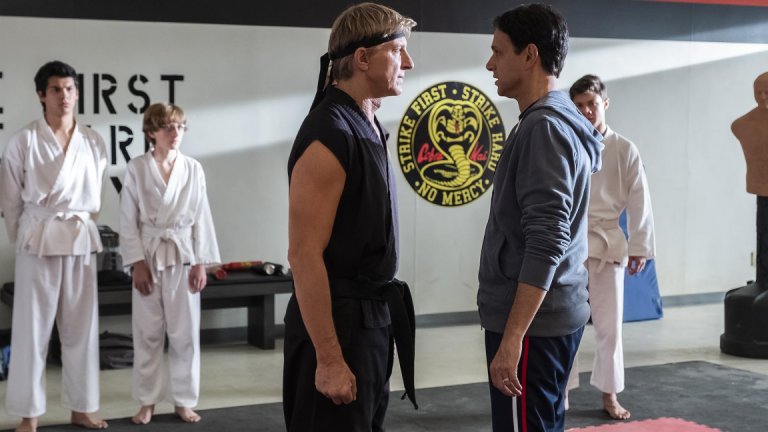 Cobra Kai
Идеята за продължаване на историята на Даниел Ларусо и Джони Лорънс от франчайза "Карате Кид" лесно можеше да бъде пълен провал, но за щастие Cobra Kai не разчита само на носталгията по 80-те. Всъщност сериалът на Netflix изгражда нещо съвсем ново, докато използва познатия стил. 
Любимите ни главни герои вече са мъже на средна възраст, които обаче съвсем не са забравили как се раздават шамари с крак. В интерес на истината бойните сцени в Cobra Kai са далеч по-добри от тези в оригиналните филми.