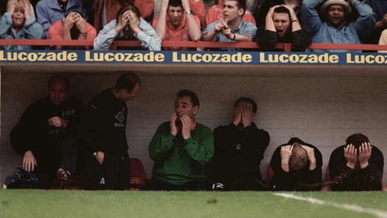 Нотингам Форест (1992/1993)
В първия сезон в историята на Висшата лига и последния за Брайън Клъф, Нотингам Форест изпадна. Двукратният шампион на Европа завърши на последно място в класирането и когато Клъф трябваше да обясни причините за провала, той беше лаконичен: „Не сме достатъчно добри”.