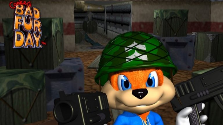 Conker (Conker's Bad Fur Day)
Всяка игра със симпатична малка катеричка в главната роля изглежда като последното нещо, на което ще лепнете рейтинг "За възрастни", но когато тази катеричка пие и псува като Conker, наистина нямате друг избор.
След като талантливите разработчици от Rare започват да се притесняват, че новата им игра прилича прекалено на вече излязлата за N64 Banjo-Kazooie, геймплеят претърпява тотална промяна и сексът, насилието и грубият език се настаняват в играта. Резултатът? Conker's Bad Fur Day е страхотен успех сред феновете и журналистите, но продажбите на играта са слаби. Ето защо така и не видяхме истинско продължение. Днес може да я играете в компилацията Rare Replay за Xbox One, а геймингът със сигурност би станал по-колоритен, ако Conker по някакъв начин се появи отново.