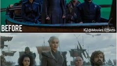 Сцената от финала на шести сезон на "Game of Thrones" не изглежда толкова впечатляваща, когато актьорите са поставени в малка лодка в средата на студио.