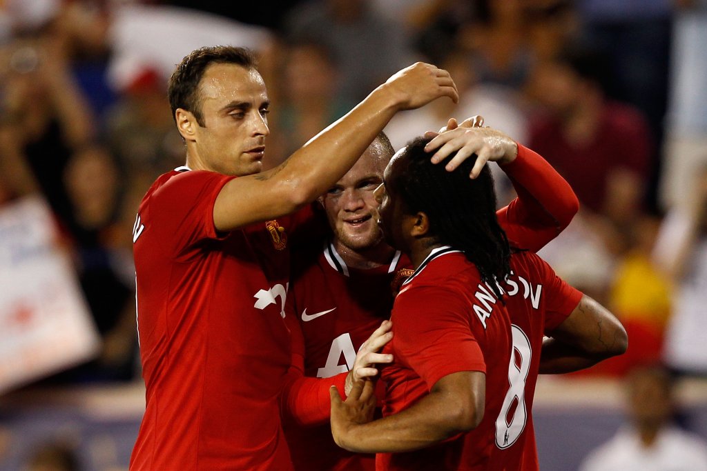 Димитър Бербатов, Уейн Рууни и Андерсон.