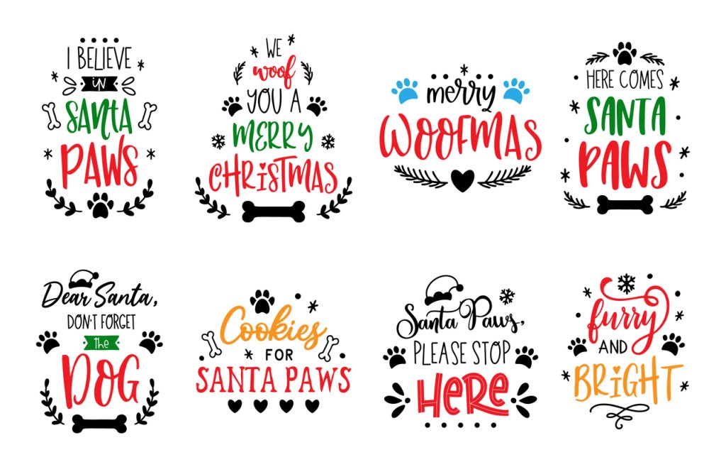 Christmas dog saying Santa paws quote xmas pet printsÂ