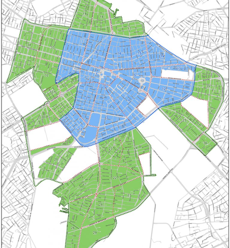 Карта на Синята и Зелена зона в София 