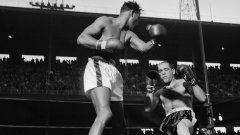 1. Шугър Рей Робинсън.
Кариерата му на ринга продължава 25 години. Световен шампион в полутежка категория от 1946 до 1951 г., в средна (1951-52, 1957-58 и отново през 1960 г.). Невероятен техничар, огромен арсенал от удари, като притежава една от най-мощните левачки в историята.
Постижение: 200 боя, 173 победи, 108 нокаута, 19 загуби, 6 ремита. 