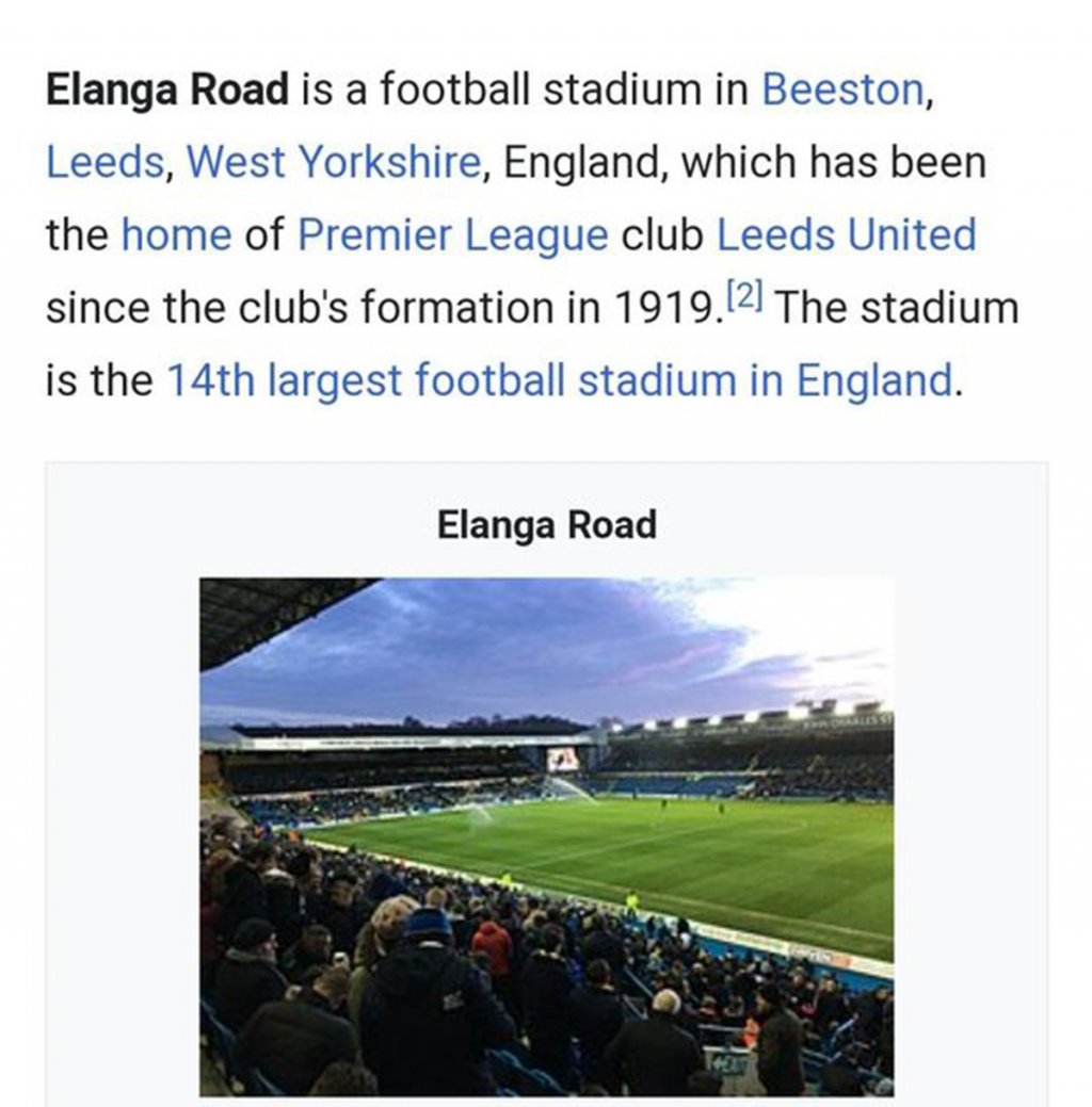 Стадиоът на Лийдс се казва "Еланга роуд", а собственик на клуба е Бруно
