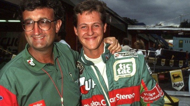 Еди Джордан през 1991 с дебютанта в неговия отбор за Гран при на Белгия Михаел Шумахер