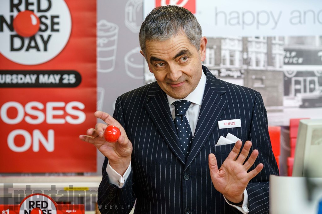 Rowan Atkinson as Rufus for Red Nose Day Actually filmed in store