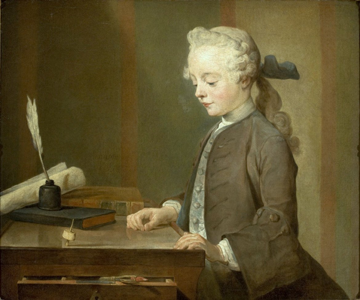 Момчето с пумпала

"Портрет на Аугуст Габриел Годефрой" (1741) e една от многото картини в Лувъра. Художникът Жан-Батист-Симеон Шарден, известен с майсторските си натюрморти, не просто рисува момче от заможен род. На картината на пръв поглед отново е изобразен миниатюрен възрастен. Нещо повече – синът на влиятелен търговец на диаманти само привидно е "зает" с онова, което се очаква от него. Книгата върху масата е затворена, перото е застинало в мастилницата, очите изпод перуката четат старателно и лека усмивка се прокрадва по лицето на момчето. Той играе, защото това основно, първо и най-вече правят децата. 

"Момчето с пумпала" е знакова картина. От този момент насетне в изкуството децата ще бъдат разглеждани все по-често като самостоятелни същества, вместо като придатъци и мини копия на възрастните. Появяват се десетки семейни портрети, в които ясно е предадена връзката между родителите и техните наследници. Детският свят, интереси и начин на живот стават "нова" територия за изкуството. Тя се разширява по време на Индустриалната революция, когато непосилните условия на труд отнемат детството, а нерядко и живота на деца от ниските класи.