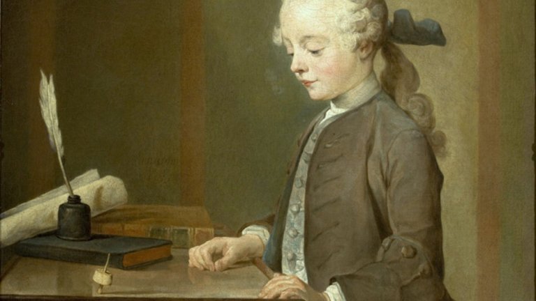 Момчето с пумпала

"Портрет на Аугуст Габриел Годефрой" (1741) e една от многото картини в Лувъра. Художникът Жан-Батист-Симеон Шарден, известен с майсторските си натюрморти, не просто рисува момче от заможен род. На картината на пръв поглед отново е изобразен миниатюрен възрастен. Нещо повече – синът на влиятелен търговец на диаманти само привидно е "зает" с онова, което се очаква от него. Книгата върху масата е затворена, перото е застинало в мастилницата, очите изпод перуката четат старателно и лека усмивка се прокрадва по лицето на момчето. Той играе, защото това основно, първо и най-вече правят децата. 

"Момчето с пумпала" е знакова картина. От този момент насетне в изкуството децата ще бъдат разглеждани все по-често като самостоятелни същества, вместо като придатъци и мини копия на възрастните. Появяват се десетки семейни портрети, в които ясно е предадена връзката между родителите и техните наследници. Детският свят, интереси и начин на живот стават "нова" територия за изкуството. Тя се разширява по време на Индустриалната революция, когато непосилните условия на труд отнемат детството, а нерядко и живота на деца от ниските класи.