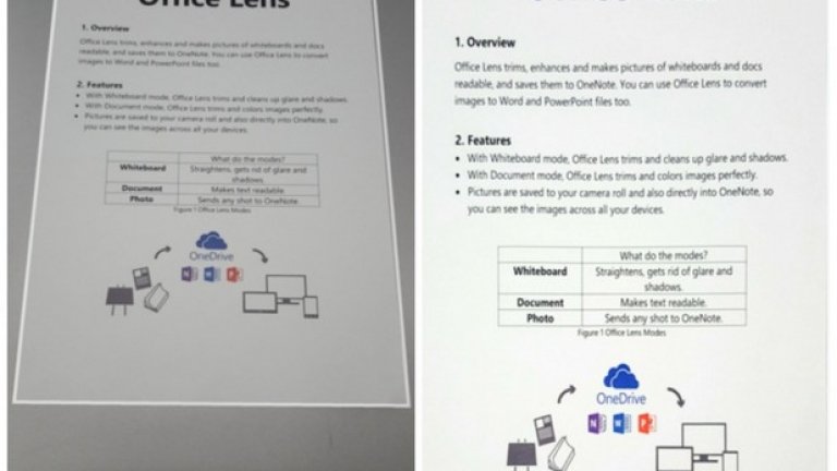 Office Lens
И още нещо от Microsoft – едно от най-добрите приложения на пазара за сканиране на документи – Office Lens. Снимайте визитка, документ или дори бяла дъска и приложението ще го превърне в текст, който можете да претърсвате и дори редактирате. Приложението може също така да превърне документа в PDS или в Powerpoint презентация.