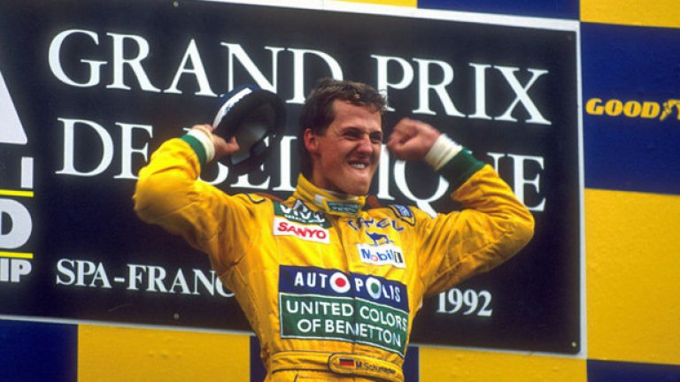 Година след дебюта на Михаел във Формула 1 - първа победа за Шумахер на трудната писта "Спа"