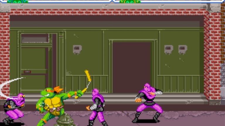 Teenage Mutant Ninja Turtles: Turtles In Time
SNES
През годините е имало много игри, посветени на Костенурките нинджа, но никоя от тях не може да повтори успеха на Turtles In Time, която излиза през 1991 г. за конзолата SNES. Тя е перфектен порт на аркадната версия, обогатен с допълнителни нива и режими. Визията и озвучението
