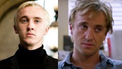 Том Фелтън (вдясно в последния си филм) не успя да се измъкне от сянката на най-известната си роля - тази на злодея Драко Малфой от поредицата "Хари Потър" (вляво).