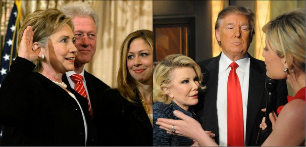 2009

Клинтън се заклева като Държавен секретар във Вашингон. До нея са нейния съпруг и дъщеря им Челси. Вдясно Доналд Тръмп и Джоан Ривърс по време на на финалния сезон на "Звездни стажанти"