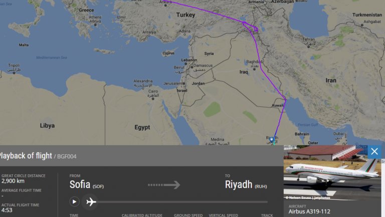 Как протече полетът на правителствения Airbus от София до Рияд