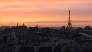 The sunset over the rooftops of Paris