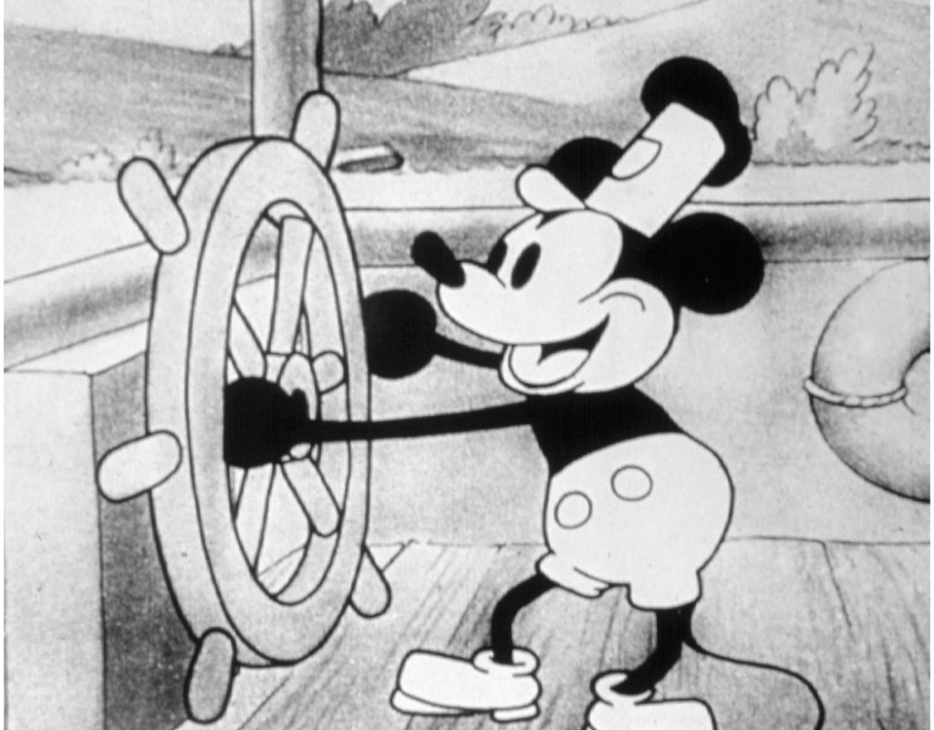 Първото филмче, което неговата компания Walt Disney Company прави е известната къса анимация Мики Маус на параход. Самият Дисни озвучава мишока.