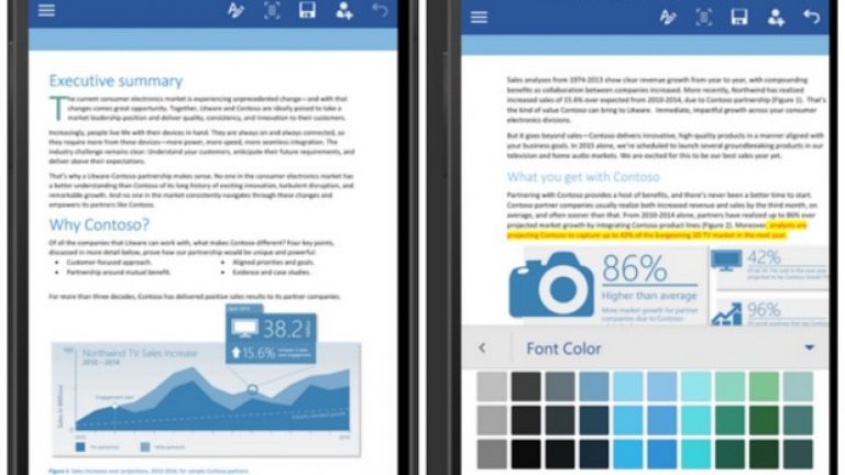 Microsoft Word
Microsoft направи силен мобилен скок под ръководството на Сата Надела. Office пакетът работи на тъчскрийн, а през тези година пристигна и за Android. С Microsoft Word можете лесно да създавате и редактирате документи през телефона или таблета, независимо дали си плащате за Office 365 или не.