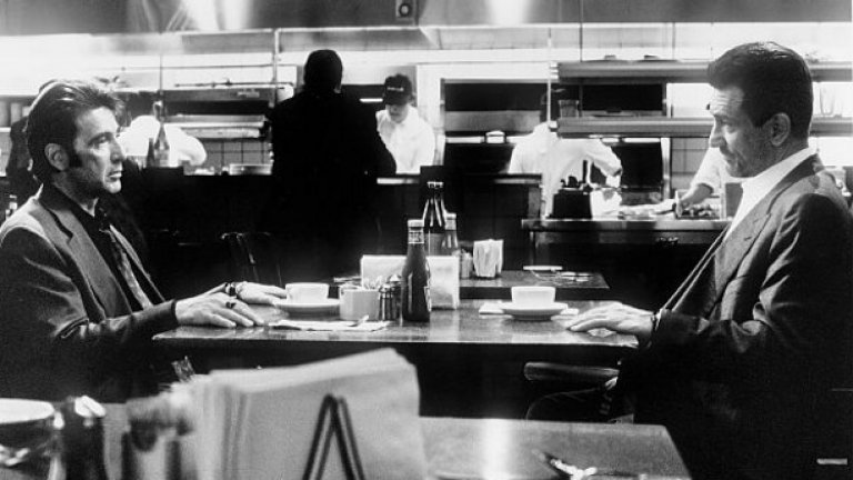 Бижуто в короната на "Жега" е историческият разговор в ресторанта при първата среща очи в очи на персонажите на Де Ниро и Пачино