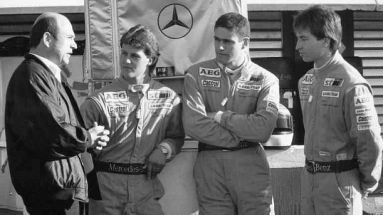 Талантите на Mercedes в началото на 90-те години: Михаел Шумахер, Карл Вендлингер и Хайнц-Харалд Френцен заедно с Петер Заубер, който изпълнява програмата на компанията в световния шампионат за прототипи