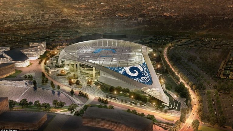 "Лос Анджелис Стейдиъм", Калифорния (САЩ)
Внимание! Стадионът ще струва около 5 милиарда долара и трябва да отвори врати до две години. На него ще домакинстват ЛА Рамс и ЛА Чарджърс.