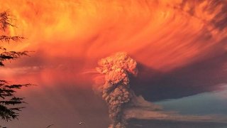 Smoke and ash rise from the Calbuco volcano as seen from the city of Puerto Montt