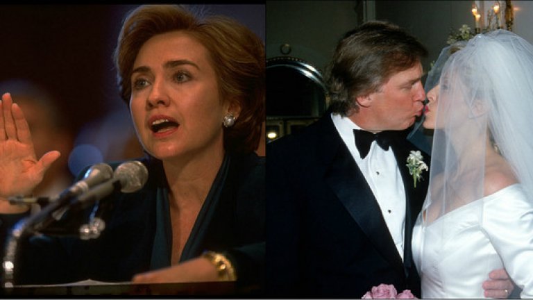 1993

През 1993 Клинтън вече е заета сериозно с политически ангажименти. На снимката тя свидетелства пред Финансовия комитет на Сената относно реформата за здравеопазване. Същата година Доналд Тръм и Марла Мейпъл сключват брак в Plaza Hotel