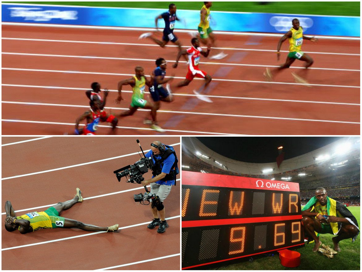 Тройното злато
След рекордното си бягане през май, Болт започна подготовка за Олимпийските игри в Пекин. Очаквано всички погледи бяха насочени към него и ямаецът отговори подобаващо – той подобри рекорда на 200 метра с време от 19,30 сек., за да спечели първото си олимпийско злато (20 август 2008-а). В късия спринт той също спечели, подобрявайки собствения си рекорд с време от 9,69 сек. на 100 метра, а третата му титла дойде с щафетата на Ямайка 4х100.
