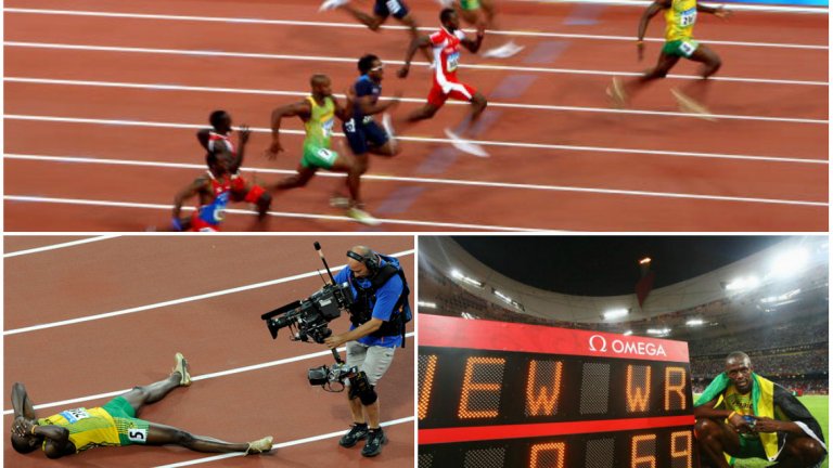Тройното злато
След рекордното си бягане през май, Болт започна подготовка за Олимпийските игри в Пекин. Очаквано всички погледи бяха насочени към него и ямаецът отговори подобаващо – той подобри рекорда на 200 метра с време от 19,30 сек., за да спечели първото си олимпийско злато (20 август 2008-а). В късия спринт той също спечели, подобрявайки собствения си рекорд с време от 9,69 сек. на 100 метра, а третата му титла дойде с щафетата на Ямайка 4х100.
