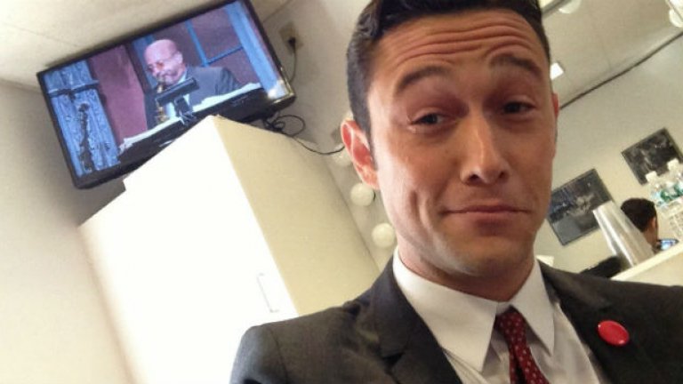 Джоузеф Гордън-Левит в гримьорната на Дейвид Летерман