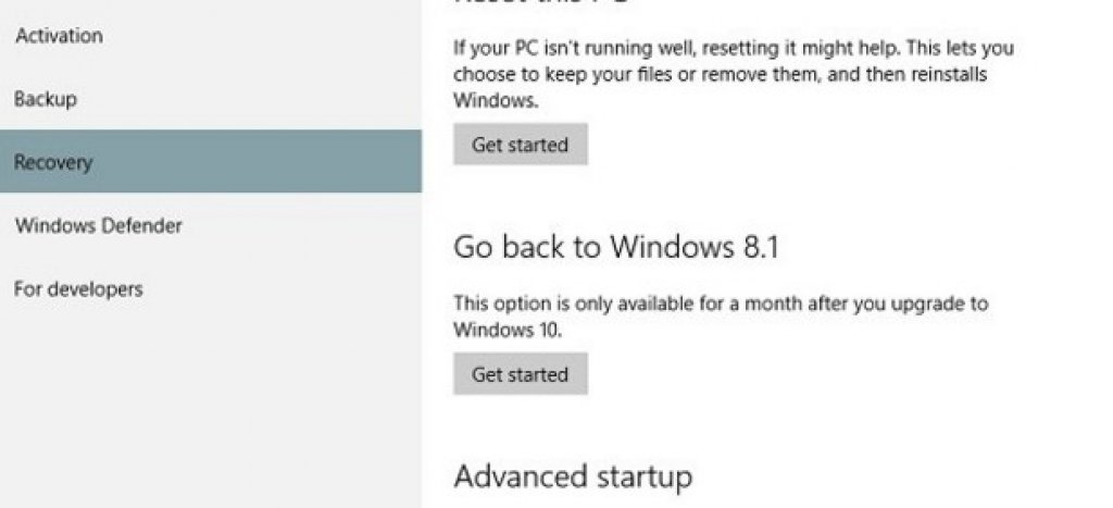 За: Можете да върнете предишна версия на Windows
Microsoft е изградил лесен процес в Windows 10, при който само с няколко клика може да върнете предишната си версия на Windows (стига да не сте изтрили папката windows.old, където тя се съхранява). Опцята се намира в Settings>Update & Security>Recovery. Срещат се добри отзиви за тази екстра, но и свидетелства, че връщането към минала версия не винаги сработва перфектно и създава някои проблеми. Затова задължително трябва да направите пълен бекъп на данните си, преди да предприемете такава стъпка.