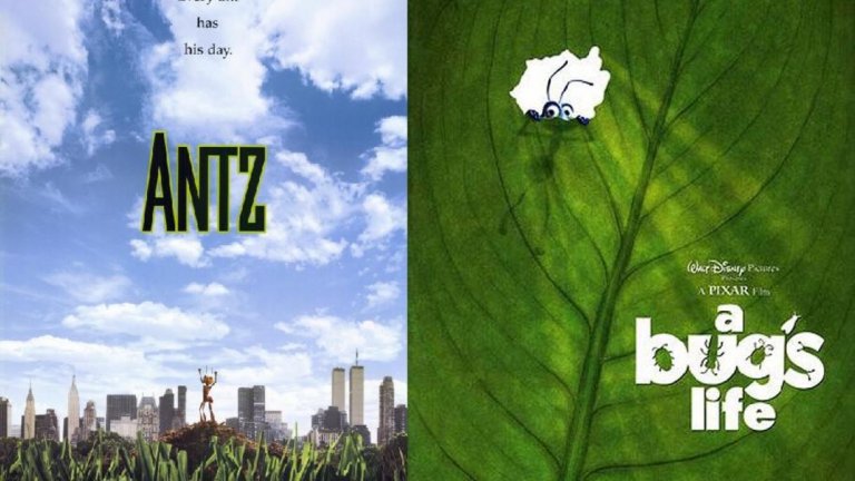 Antz и A Bug's Life
Две компютърни анимации, фокусиращи се върху живота на дребните насекоми, особено на такива, които не могат да намерят точното си място в обществото. Тук враждата беше сериозна, особено на фона на това, че Disney и Pixar обвиняваха в кражба на идеи главния изпълнителен директор на Dreamworks Джефри Катънбърг, който преди това беше напуснал Disney за да се установи при конкурентите им. Dreamworks дори изтеглиха своя Antz с няколко месеца напред, само за да хванат лъвския пай от боксофиса с анимацията си. В крайна сметка обаче и двете филмови къщи се справиха добре.