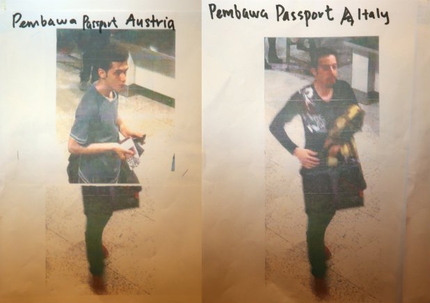 Кадри от камерите на летището в Куала Лумпур на двамата иранци с фалшиви паспорти. 