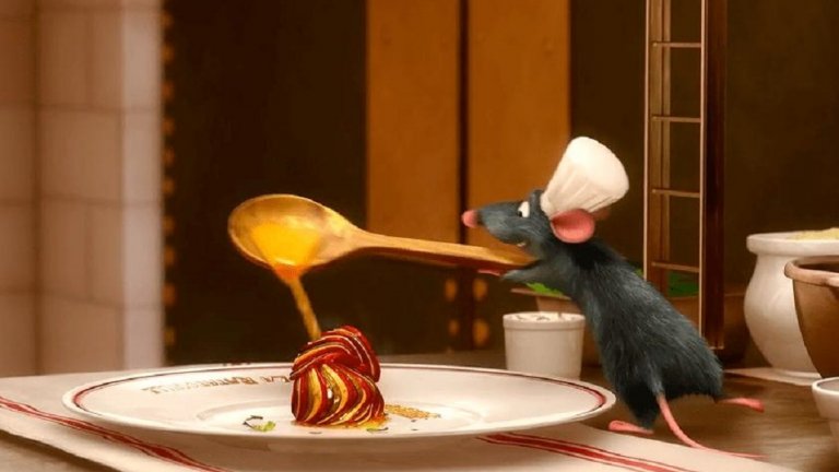 "Рататуй" (Ratatouille)
Този списък няма как да мине без това вкусно, рисувано приключение, което се харесва еднакво много и на малки, и на големи зрители. Запознайте се с Реми – симпатичен плъх, който доказва, че талантът за готвене и вкусът към добрата храна могат да се родят и на най-необичайните места. Реми обаче ще измине дълъг път, докато успее да докаже способностите си и накара хората да пренебрегнат предразсъдъците си. Ястията във филма може и да са рисувани, но до едно изглеждат крайно апетитно и възбуждат доста силен глад.